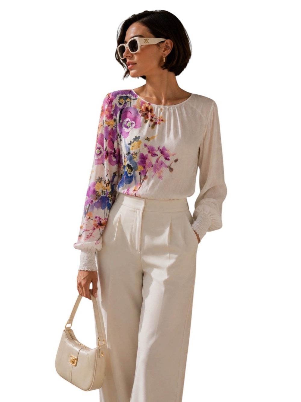 Desigual Floral Asymmetrical Long Sleeve Bodysuit Women Large Romantic Bohemian
